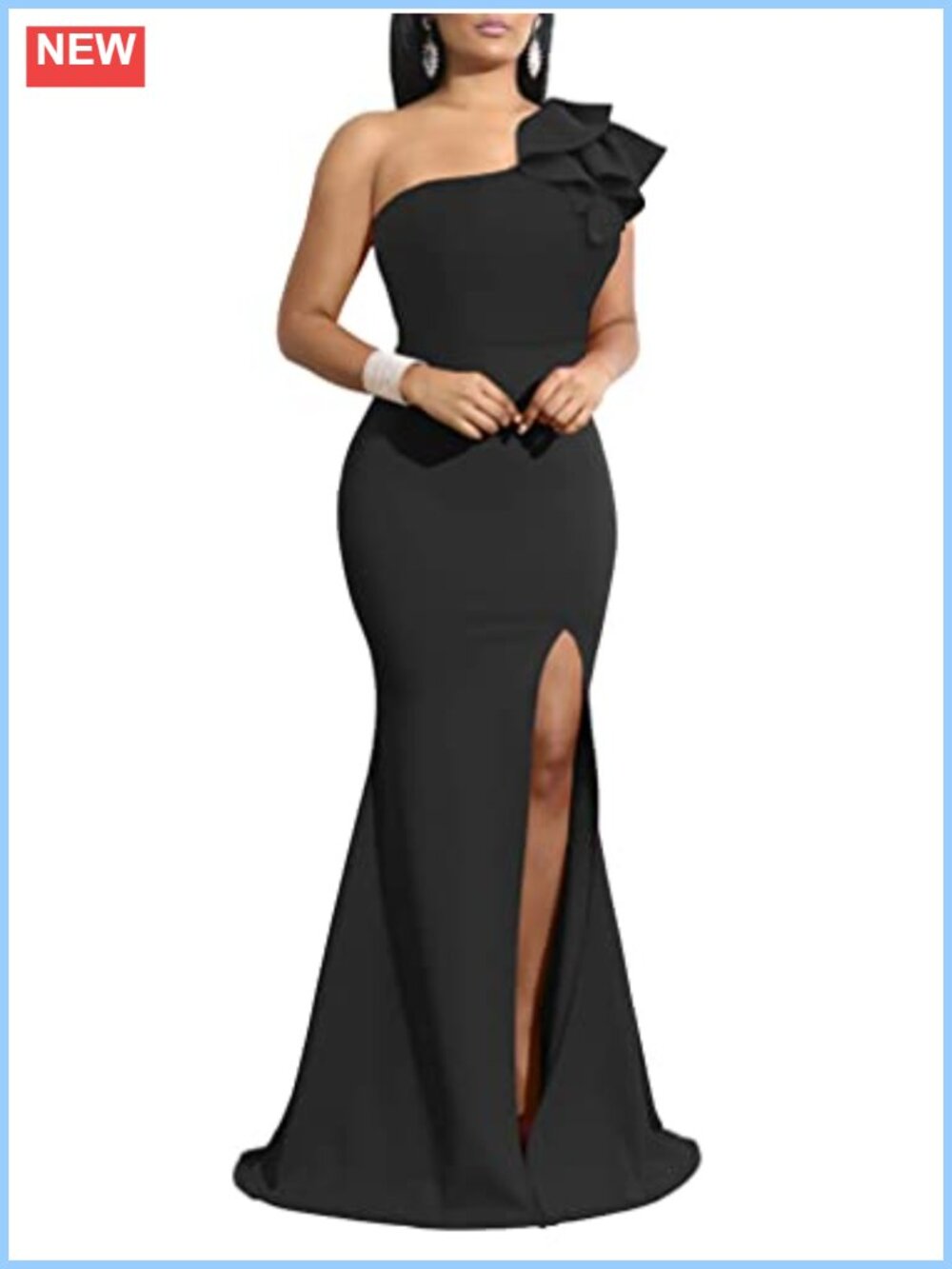 Sleeveless One Shoulder Slit Long Formal Dress Polyester Spandex Mermaid Gown